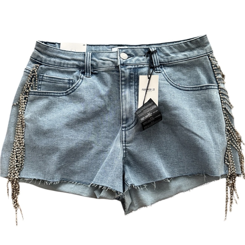 Forever 21 Light Blue Jean Shorts with Fringe